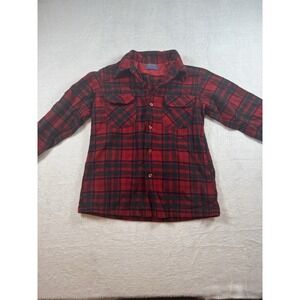 Vintage Pendleton Board Shirt Red Blue Plaid Wool Flannel Mens M USA Loop Collar